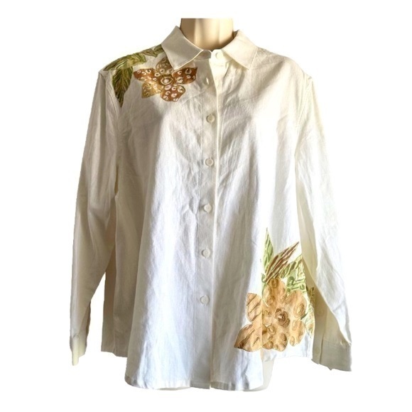 Draper's & Damon's Tops - Draper’s & Damon’s Linen Floral Embroidered Tunic Top